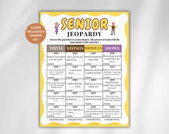 Senior Jeopardy, Games for Senior Citizens, Elderly Icebreaker Games, Seniors Brain Teasers, Senior Party Games, Seniors Memory Game