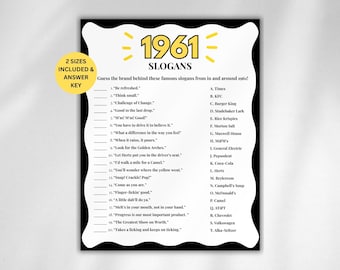 65th Birthday Slogans Game, TV und Radio Trivia Spiel, 1961 Trivia Match up Quiz, 65
