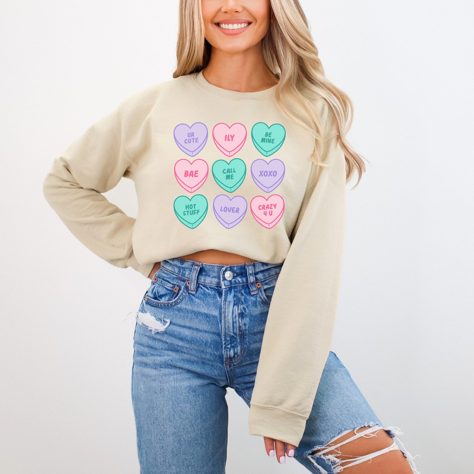 SO ME Ditsy Heart All Over Slub Rib Knit Valentine Top main image 0