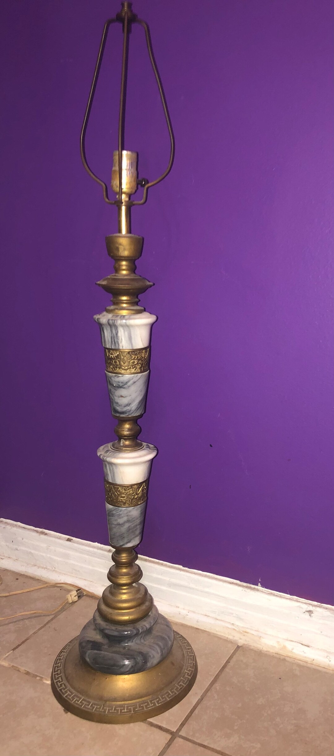 Unique Tall Marble and Brass Table Lamp Vintage Greyish Blue Stone and Brass Lamp Etsy