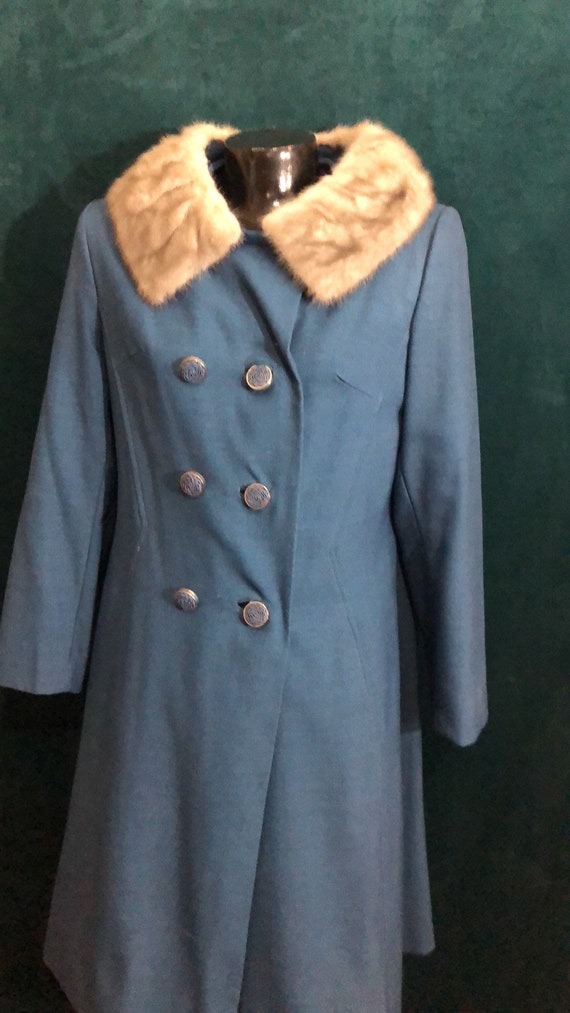 1950s Holly Poplin Long Wool Coat with Fur Collar - image 2