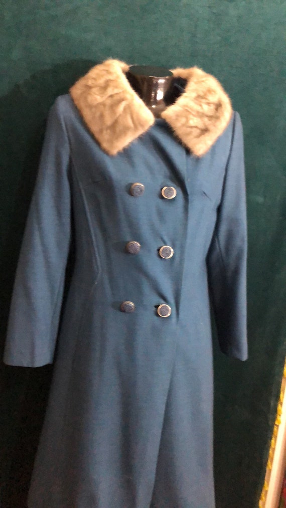 1950s Holly Poplin Long Wool Coat with Fur Collar - image 6