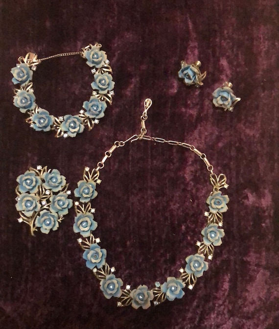 Rhinestone Sunflower Brooch and Earring Coro Jewelry Set