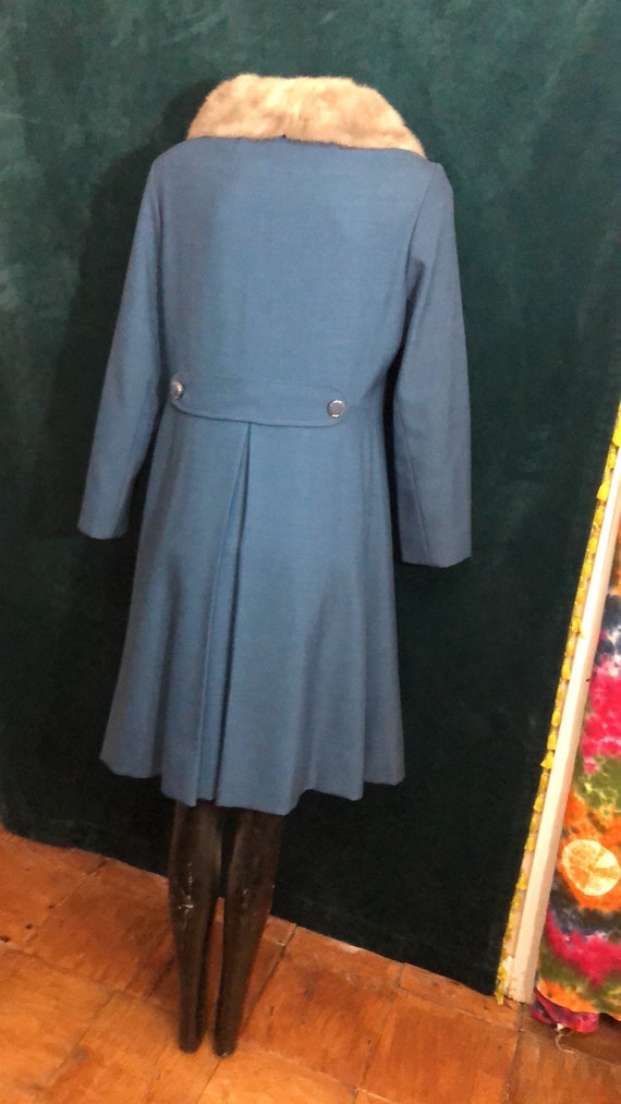 1950s Holly Poplin Long Wool Coat with Fur Collar - image 8