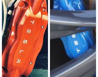 TESLA Brake Caliper Set Vinyl Sticker Decal Logo Overlay Graphic 12pc