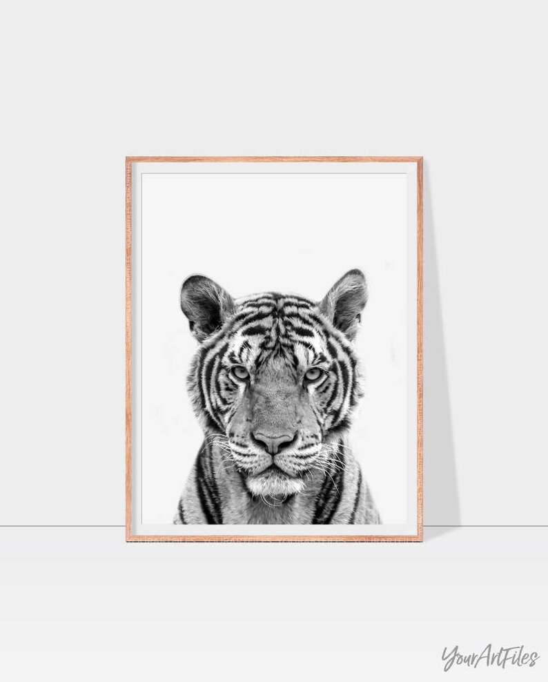Tiger print in black and white or greyscale tiger wall art Etsy