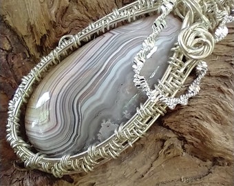 Wire Wrapped Sterling Silver Laguna Gemstone Necklace.