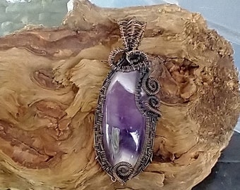 Wire Wrapped Banded Amethyst GemStone Pendant.