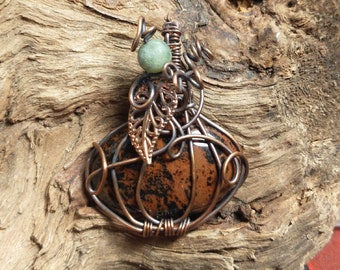 Fall Pumpkin Pendant/Mahogany Obsidian Copper wire wrapped pendant/Fall Jewelry