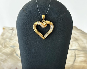 14K Yellow Gold Diamond Heart Pendant