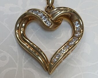 14K Yellow Gold Diamond Heart Pendant