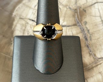 14K Gold, 2 Ton Herren Black Star Saphir und Diamant Ring mit Diamant Akzenten