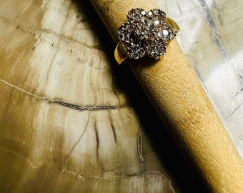 10 karat yellow gold, champagne diamond flower ring