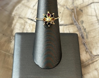 14K Yellow Gold Multi Colored Star Ring