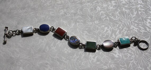 Multi colored Reversible Sterling Silver bracelet… - image 1