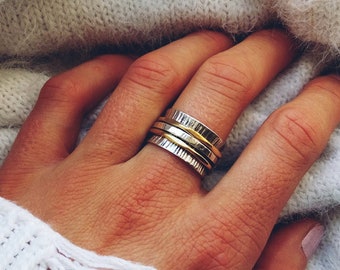Hammered Silver Spinning Ring: Meditation Fidget Anxiety Worry Ring