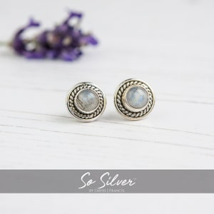 Sterling Silver and Rainbow Moonstone Stud Earrings - Handmade Moonstone Earrings - Monnstone Studs