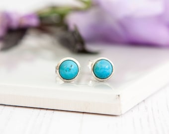 Turquoise Sterling Silver Stud Earrings - December Birthstone