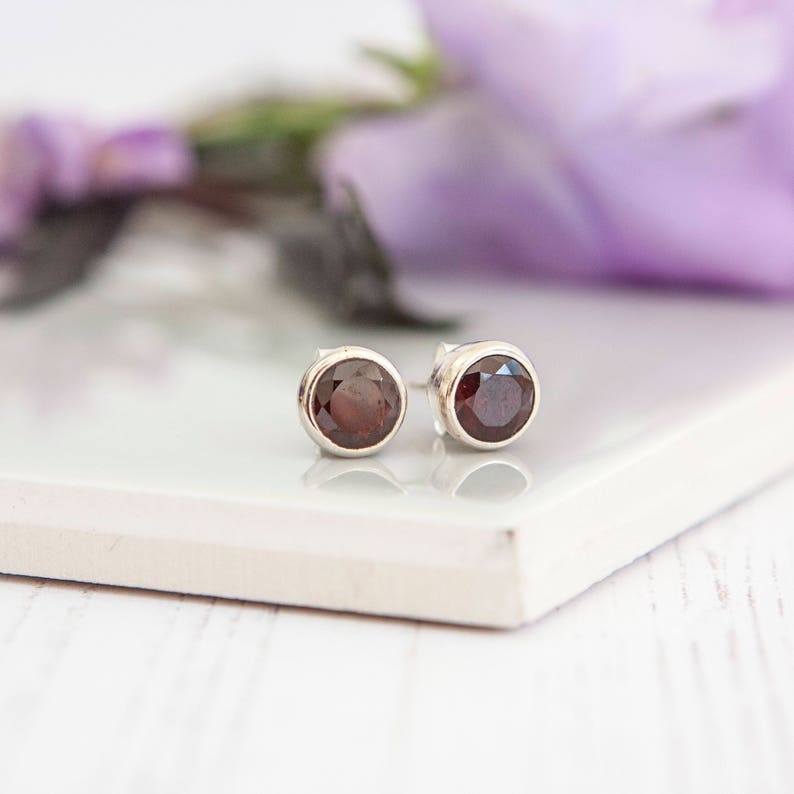 January Birthstone Earrings Garnet Studs Birtstone Studs Birthstone Earrings Birthstone Jewellery Sterling Silver Studs image 1