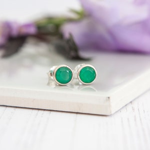 May Birthstone Earrings - Emerald Studs - Birtstone Studs - Birthstone Earrings - Birthstone Jewellery - Sterling Silver Studs