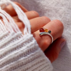Tricolour- Honey, Cognac &Green- Amber Sterling Silver Dainty Ring