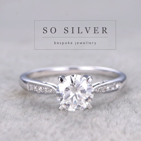 Piccolo anello solitario di diamanti, classico anello di fidanzamento con diamanti solitario, anello in argento sterling, anello nuziale, anello solitario zirconia cubica
