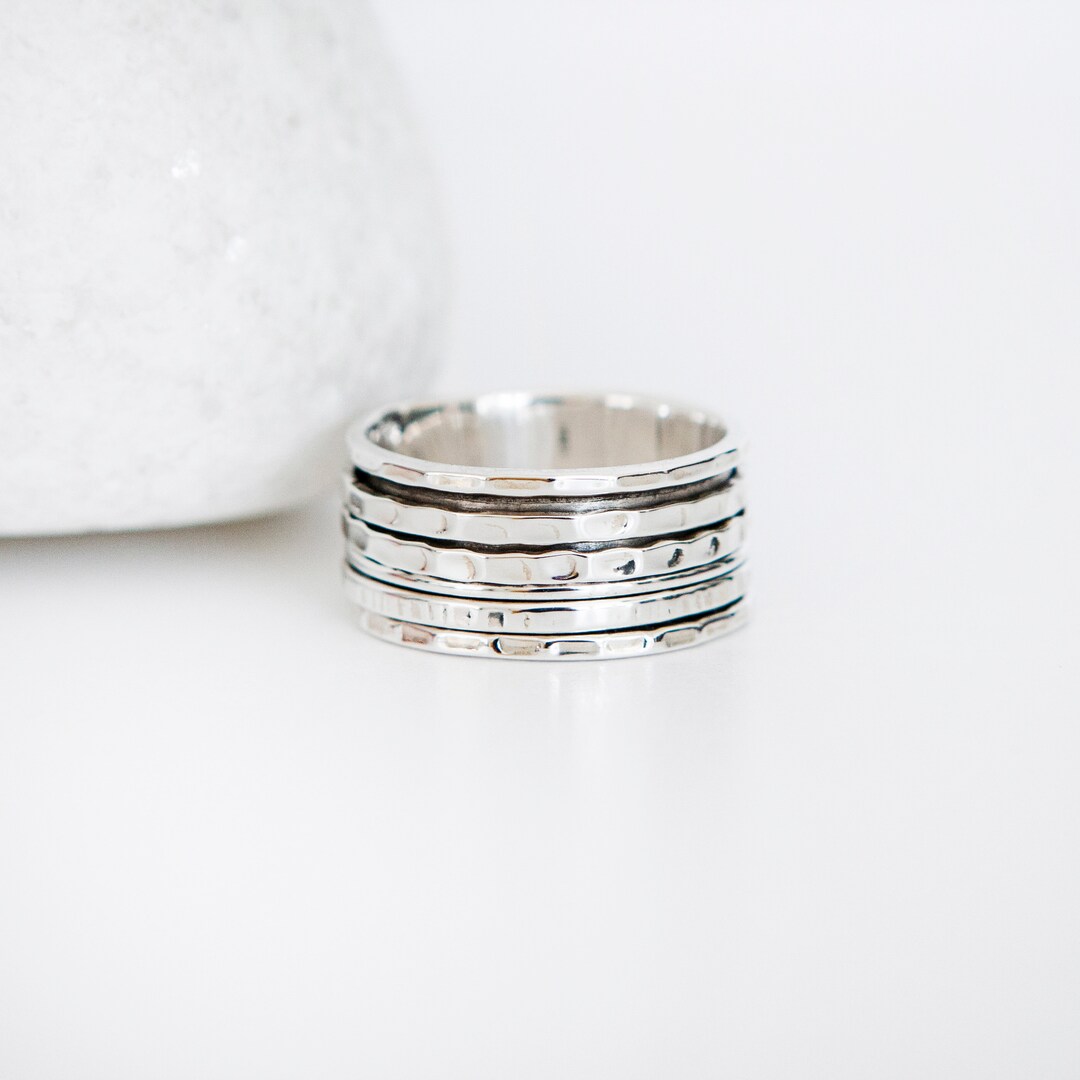 Hammered Sterling Silver Spinner Ring: Fidget Meditation Ring - Etsy