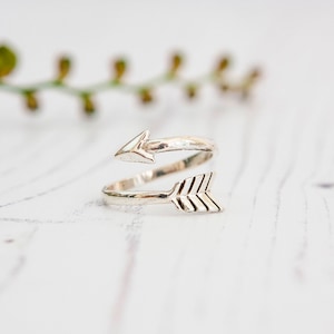 Adjustable Arrow Ring - Bow and Arrow Adjustable Silver Ring, silver stackable ring, Handmade Open Ring
