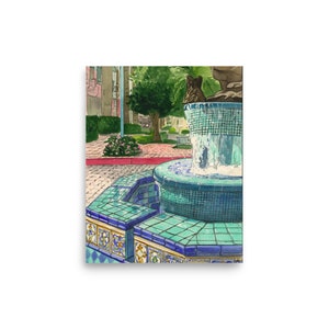 Fountain in Mizner Park Boca Raton Watercolor Painting 8"x10" print Home Decor Wall Art