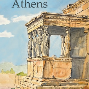 Atenas, Grecia Acuarela Pintura 8x10 Pared Arte Decoración del Hogar DESCARGA DIGITAL