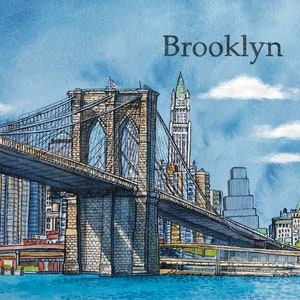 Brooklyn Bridge Watercolor Painting Print Wall Art