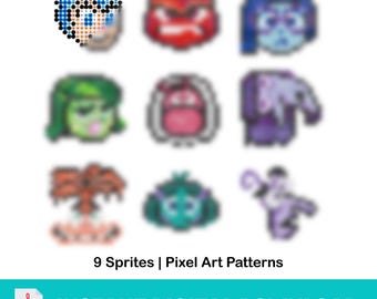 9 Sprites - Inside Out 2, Pixel Art Templates for Perler, Hama Fuse Beads