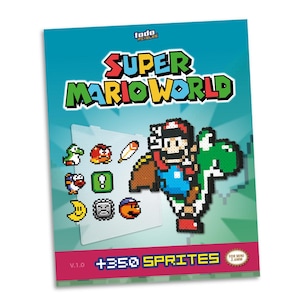 May include: A Super Mario World pixel art kit with the game's logo in green, red, and white. The kit includes pixelated characters like Mario and Yoshi, plus icons. The text reads "+350 Sprites" and "For Mini 2.6mm".