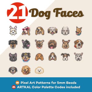 21 Sprites - Pixel Art Patterns to create Dog Faces with Hama Perler Beads