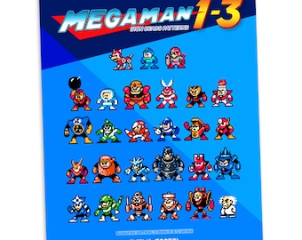 41 SPRITES - Megaman 1 to 3 - Pixel Art Templates for Hama, Perler, Fuse Beads