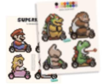 8 Sprites - Super Mario Kart. Pixel Art Templates for Hama, Perler, Fuse Beads