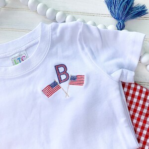 4th of July Memorial Day Labor Day Fourth Little Boy Toddler Set TShirt Tee Shirt Red Plaid Gingham Shorts Flags Monogram Embroidered Custom