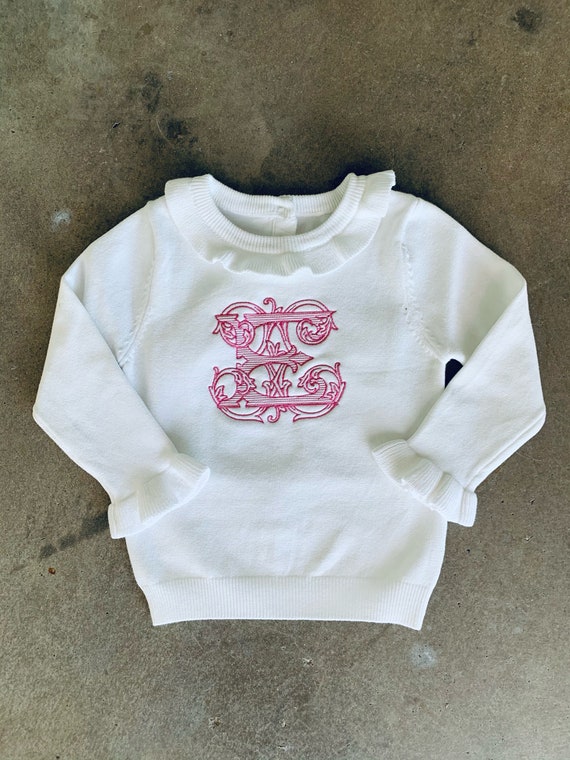 Toddler Little Girl Ruffle Sweater White Crewneck Pullover | Etsy