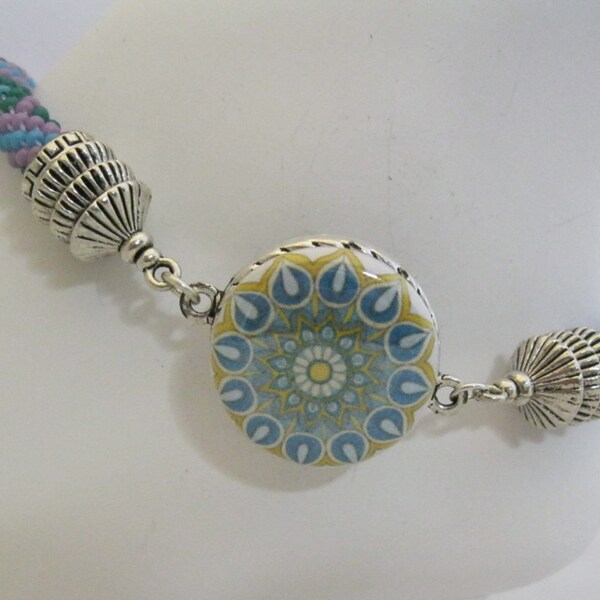 Balle de Golf Ball marqueur Bracelet de cheville corde - motif Argyle violet, vert, bleu - verre Toho rocaille perles - Mandala bleu marqueur