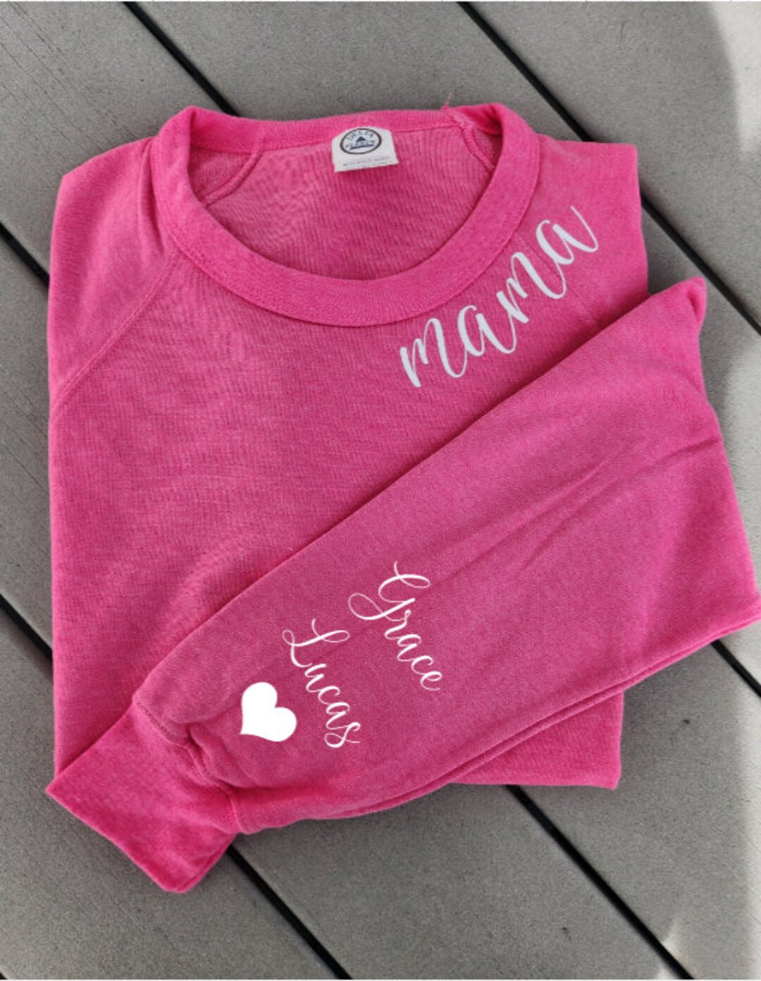 Custom Text on Neck Name on Sleeve Sweatshirt Etsy