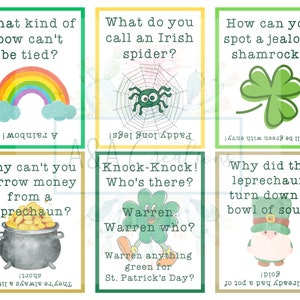 Cartes de blague pour la Saint-Patrick | Carte de plaisanterie imprimable | Cartes de blagues de boîte à lunch | Blagues pour enfants | Blagues pendant les fêtes