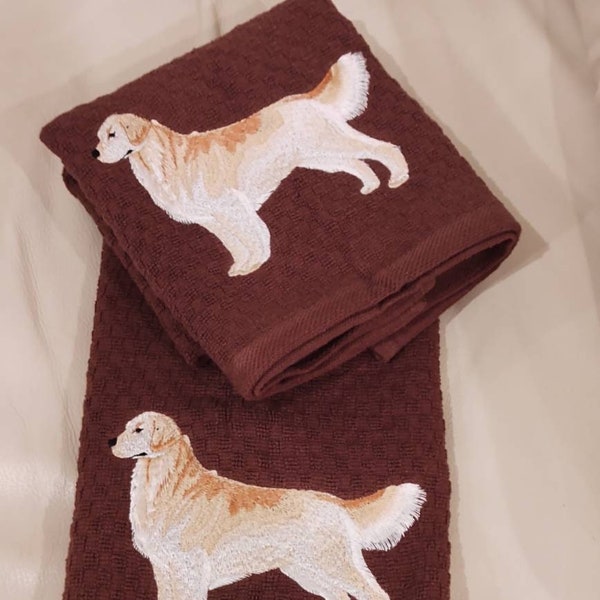 Golden Retriever Embroidered Towel Hand Towel Kitchen Towel Waffle Weave Towel Bath Towel