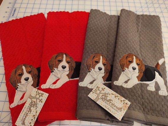 Beagle Puppy Embroidered Towel Hand Towel Kitchen Towel Waffle Weave Towel Bath Towel Etsy Canada