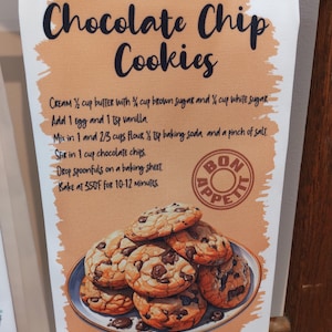 Toalla de cocina con receta de galletas con chispas de chocolate: diseño clásico y dulce