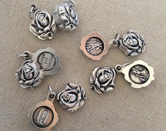 Locket Style Rose Pendant - St Michael /Guardian Angel Or Lady of Guadalupe or Miraculous Mary