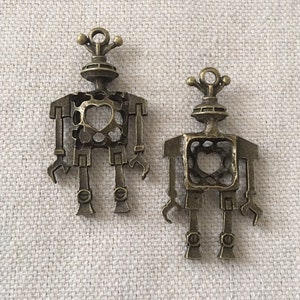 2 Robot Large Antique Bronze Charm