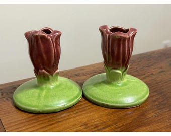 Set of 2 Vintage Made in Japan Rose Shaped Candlesticks