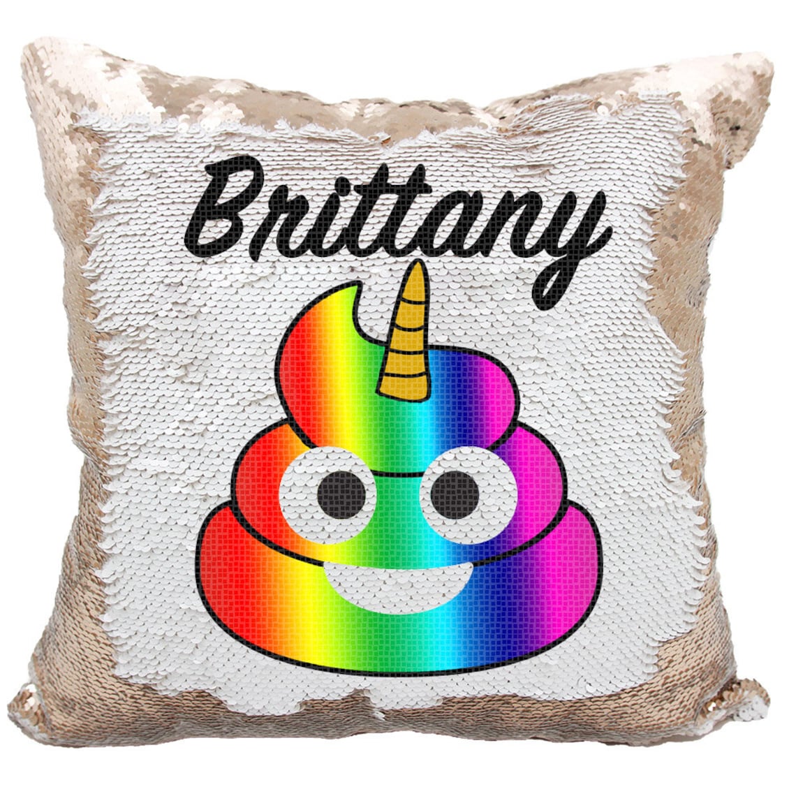 Rainbow Poop Emoji Sequin Pillow Personalized Poop Emoji Etsy