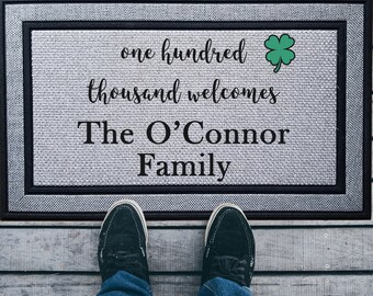 Thousand Welcomes Irish Custom Door Mat, Personalized Welcome Mat, St. Patrick's Day XL Doormat