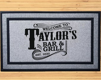 Personalized Bar & Grill Doormat | Custom Western Home Bar Door Mat | Man Cave Decor | Custom Gifts For Him